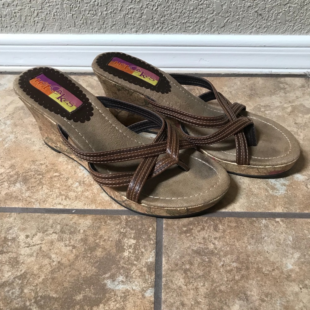 Brown strappy wedges